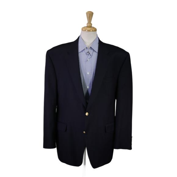 Lauren Ralph Lauren Navy Blue Metal Gold Button Wool Blazer Jacket 48R